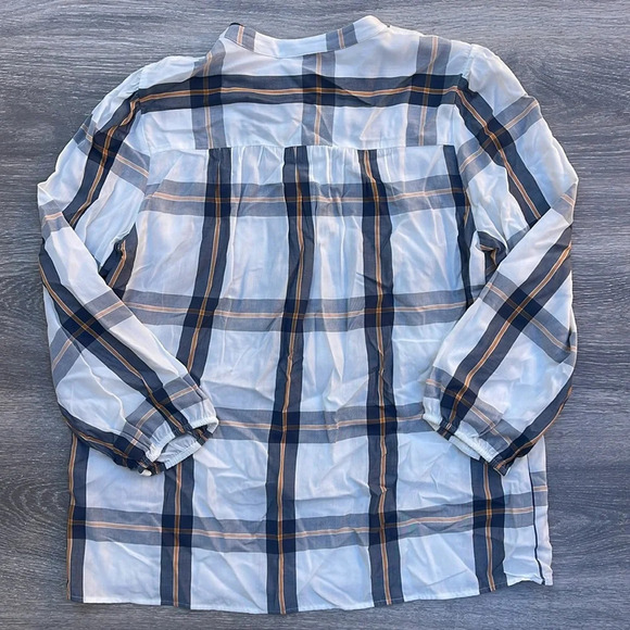 LOFT Plaid Popover Blouse, white - Picture 5 of 8